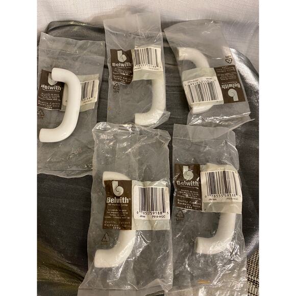 Set of 5 Belwith Drawer Handles White porcelain w gray stripe 3.5 inch NOS - Picture 1 of 8